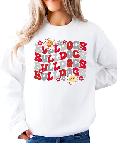 Olive Loves Apple Bulldogs Team Sweatshirt for Women, Teens & Kids Floral Groovy Sports Team Sweater in Saudi Arabia