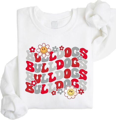 Olive Loves Apple Bulldogs Team Sweatshirt for Women, Teens & Kids Floral Groovy Sports Team Sweater in Saudi Arabia