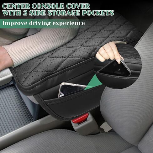 غطاء مسند ذراع وحدة التحكم المركزية متوافق مع Honda Civic 2006-2011 مصنوع من الجلد لوحدة التحكم الوسطى وصندوق مسند ذراع وبطانة حماية مع جيوب جانبية مضادة للخدش باللون الأسود in Saudi Arabia
