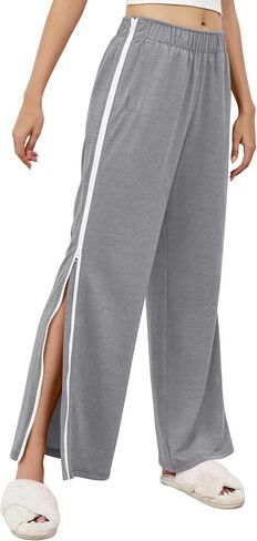 LOMON Womens Tear Away Pants Sides Full Open Sweatpants Double Slider Zip Off Post Surgery Pant with Pockets in Saudi Arabia