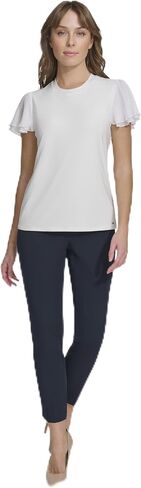 Tommy Hilfiger Women's Short Knit Top with Woven Flutter Sleeves in Saudi Arabia