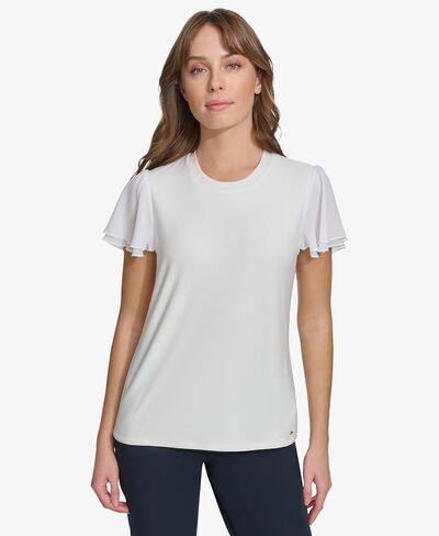 Tommy Hilfiger Women's Short Knit Top with Woven Flutter Sleeves in Saudi Arabia