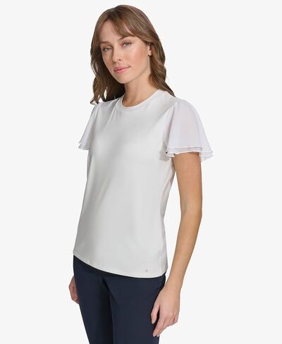 Tommy Hilfiger Women's Short Knit Top with Woven Flutter Sleeves in Saudi Arabia