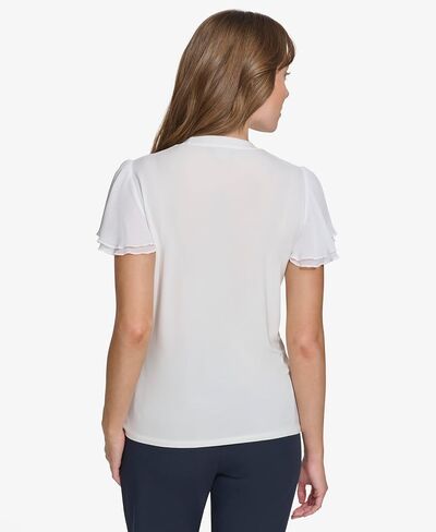 Tommy Hilfiger Women's Short Knit Top with Woven Flutter Sleeves in Saudi Arabia