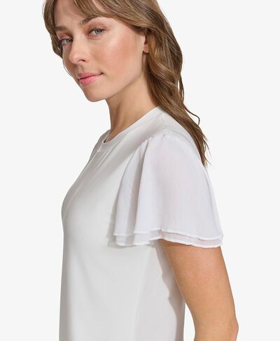 Tommy Hilfiger Women's Short Knit Top with Woven Flutter Sleeves in Saudi Arabia