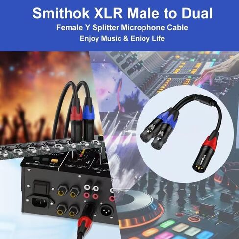 XLR Splitter Cable,Dual Female XLR to Male XLR Y Cable (XLR Splitter 3 Pin 2 Female to 1 Male),Balanced Microphone Splitter Cord Audio Adaptor - 1.6ft /0.5m in Saudi Arabia