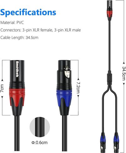 XLR Splitter Cable,Dual Female XLR to Male XLR Y Cable (XLR Splitter 3 Pin 2 Female to 1 Male),Balanced Microphone Splitter Cord Audio Adaptor - 1.6ft /0.5m in Saudi Arabia