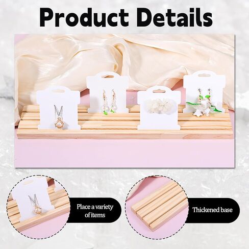 3 Slot Wooden Earring Display Stand Portable Jewelry Holder Wood Earring Show Tray 11.8×3×0.6 Inch Business Card Holder Rectangle Craft Show Tray for Small Jewelry Ring Earrings Cards Display in Saudi Arabia