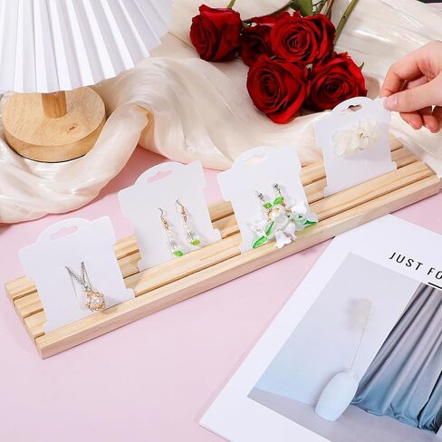3 Slot Wooden Earring Display Stand Portable Jewelry Holder Wood Earring Show Tray 11.8×3×0.6 Inch Business Card Holder Rectangle Craft Show Tray for Small Jewelry Ring Earrings Cards Display in Saudi Arabia