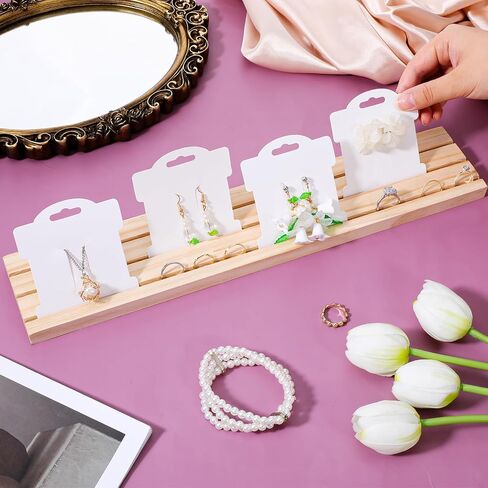 3 Slot Wooden Earring Display Stand Portable Jewelry Holder Wood Earring Show Tray 11.8×3×0.6 Inch Business Card Holder Rectangle Craft Show Tray for Small Jewelry Ring Earrings Cards Display in Saudi Arabia