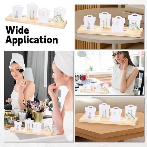 3 Slot Wooden Earring Display Stand Portable Jewelry Holder Wood Earring Show Tray 11.8×3×0.6 Inch Business Card Holder Rectangle Craft Show Tray for Small Jewelry Ring Earrings Cards Display in Saudi Arabia