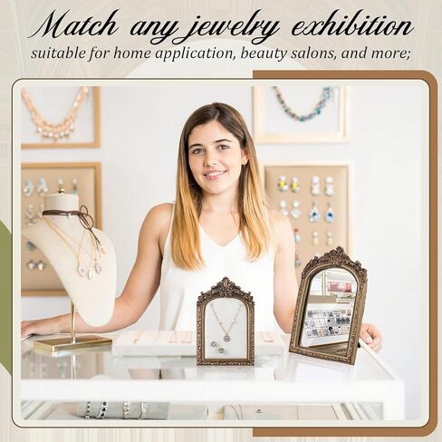 2 قطعة ديكور عتيق ذهبي صغير متضمن مقاس 7.5 بوصة × 4.5 بوصة إطار عرض مجوهرات ذهبي عتيق مقاس 10 بوصة × 7 بوصة مرآة مكياج من الراتنج العتيق للبائعين لتزيين الحائط على سطح الطاولة in Saudi Arabia