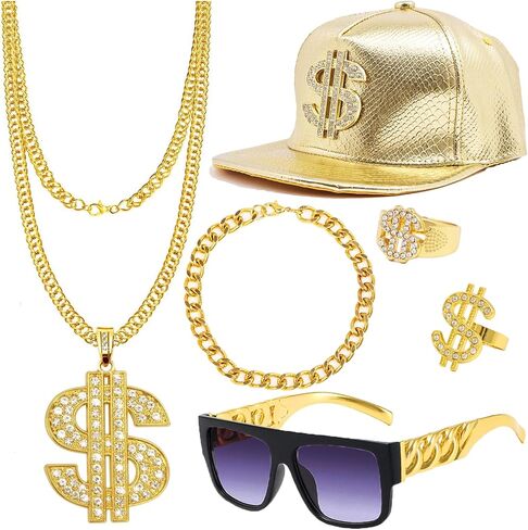 80s 90s Outfits Men Women Rapper Jewelry Hip Hop Costume Kit for Halloween Cosplay in Saudi Arabia