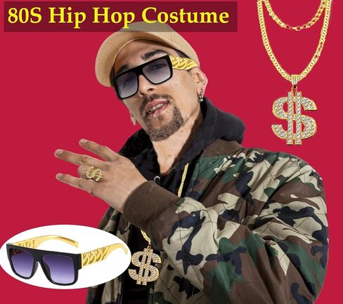 80s 90s Outfits Men Women Rapper Jewelry Hip Hop Costume Kit for Halloween Cosplay in Saudi Arabia