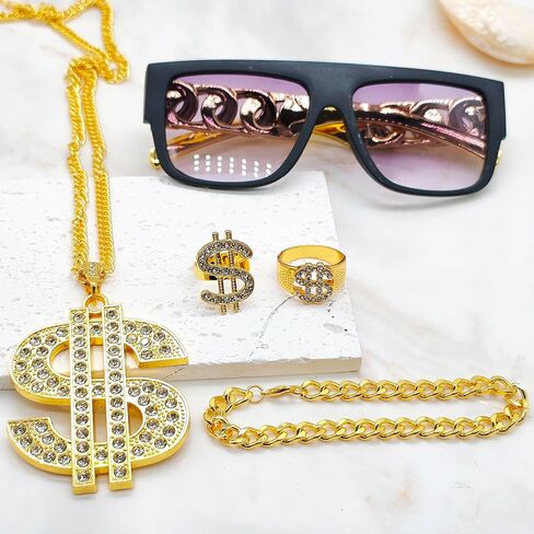 80s 90s Outfits Men Women Rapper Jewelry Hip Hop Costume Kit for Halloween Cosplay in Saudi Arabia