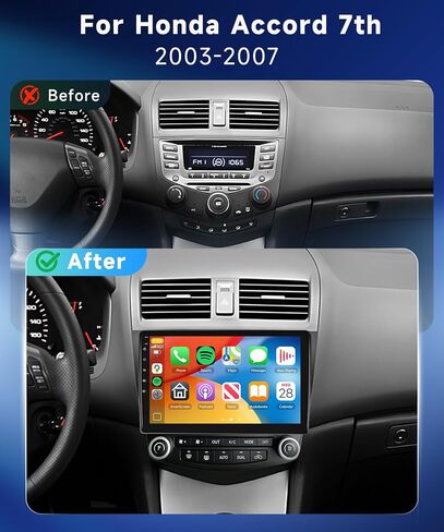 راديو Podofo 8 Core 8G+128G لسيارة Honda Accord 7th 2003 2004 2005 2006 2007 ستيريو سيارة مع CarPlay لاسلكي/Android Auto/WiFi 4G/10.1 بوصة 1280*720 IPS شاشة لمس/DSP/32EQ/بلوتوث/GPS/AM FM/كاميرا in Saudi Arabia