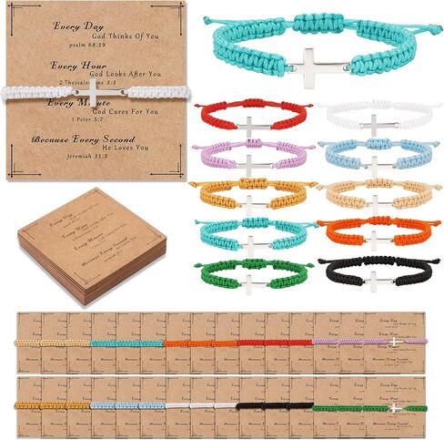 Raicegs 30 Pieces Friendship Bracelet Bulk for Women Men Cross Flower Charm String Bracelet Adjustable Braided Bracelet Inspirational Gifts Teacher Birthday Graduation in Kuwait