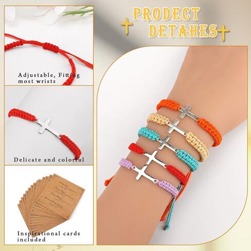 Raicegs 30 Pieces Friendship Bracelet Bulk for Women Men Cross Flower Charm String Bracelet Adjustable Braided Bracelet Inspirational Gifts Teacher Birthday Graduation in Kuwait