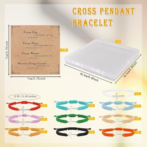 Raicegs 30 Pieces Friendship Bracelet Bulk for Women Men Cross Flower Charm String Bracelet Adjustable Braided Bracelet Inspirational Gifts Teacher Birthday Graduation in Kuwait