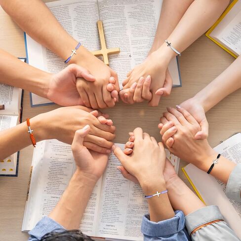 Raicegs 30 Pieces Friendship Bracelet Bulk for Women Men Cross Flower Charm String Bracelet Adjustable Braided Bracelet Inspirational Gifts Teacher Birthday Graduation in Kuwait