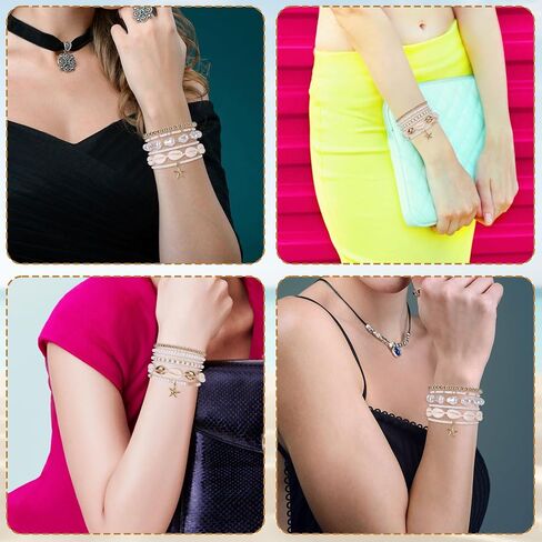 13pcs Summer Beach Beachy Bracelets Set, 2 Styles Stack Stackable Seashell Sea Shell Bracelets & Bohemian Beaded Jewelry Elastic Starfish Charm Jewelry for Women Vacation Summer Beach Party Gift in Saudi Arabia
