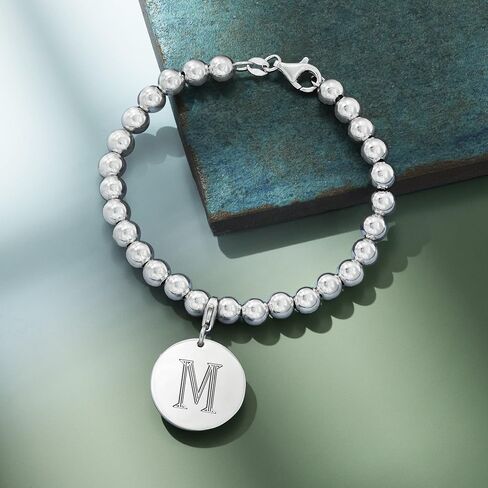 Ross-Simons Italian 6mm Sterling Silver Bead Bracelet With Personalized Disc Charm in Saudi Arabia