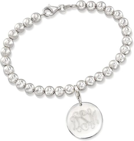Ross-Simons Italian 6mm Sterling Silver Bead Bracelet With Personalized Disc Charm in Saudi Arabia