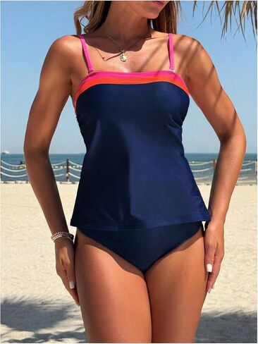 WDIRARA Women's Color Block 2 Piece Tankini Swimsuit Spaghetti Strap Bathing Suit in Saudi Arabia