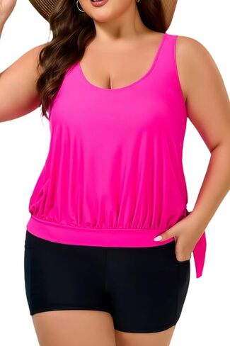 COCOPEAR Plus Size Tankinis Two-Piece Tankini Swimsuit for Women Boy Shorts Swimsuits Tummy Control Blouson Conservative in Kuwait
