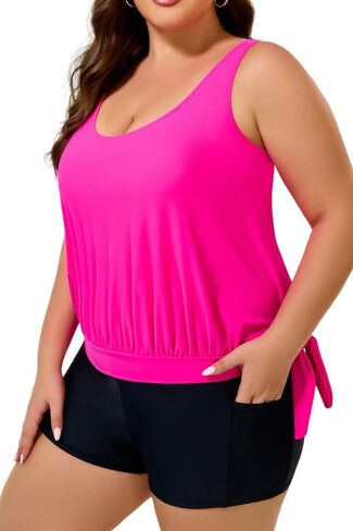 COCOPEAR Plus Size Tankinis Two-Piece Tankini Swimsuit for Women Boy Shorts Swimsuits Tummy Control Blouson Conservative in Kuwait