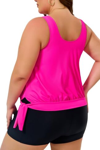 COCOPEAR Plus Size Tankinis Two-Piece Tankini Swimsuit for Women Boy Shorts Swimsuits Tummy Control Blouson Conservative in Kuwait