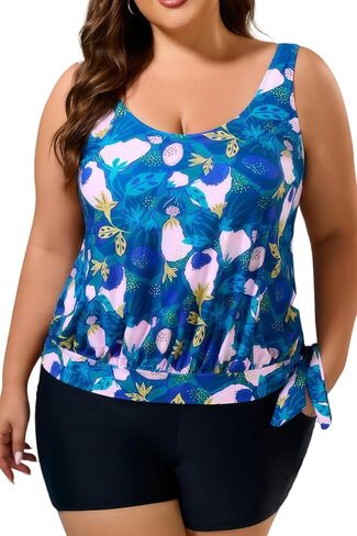 COCOPEAR Plus Size Tankinis Two-Piece Tankini Swimsuit for Women Boy Shorts Swimsuits Tummy Control Blouson Conservative in Kuwait