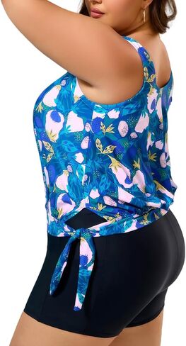 COCOPEAR Plus Size Tankinis Two-Piece Tankini Swimsuit for Women Boy Shorts Swimsuits Tummy Control Blouson Conservative in Kuwait