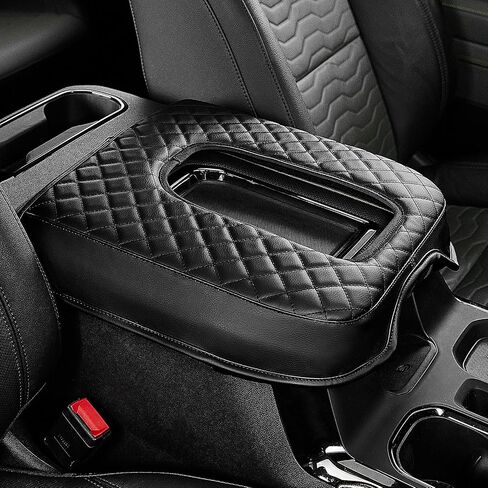 JOYTUTUS Center Console Cover Compatible with Silverado Sierra 2019-2025, Leather Arm Rest Armrest Cover for Car, Middle Console Cover Lid, Car Arm Rest Covers Cushion Pad, Car Black Accessories in Saudi Arabia