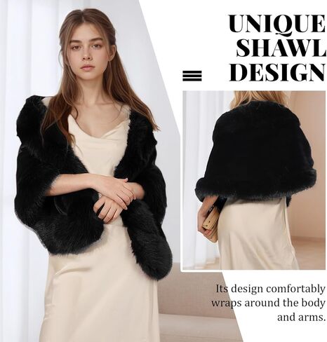 SUKUTU شال فرو صناعي شتاء دافئ فاخر عباءة معطف التفاف الرأس لحفلات الزفاف وحفلات السهرة in Saudi Arabia