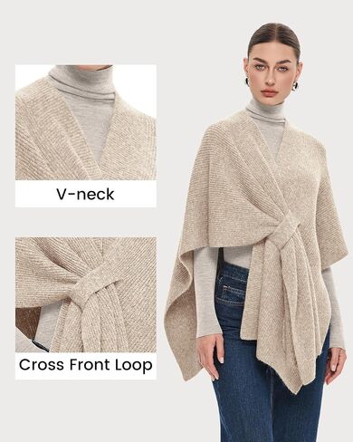 PULI Womens Crossover Front Shawl Wraps Casual Warm Knit Travel Poncho Shawls for Fall Winter in Kuwait