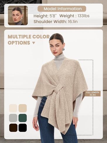 PULI Womens Crossover Front Shawl Wraps Casual Warm Knit Travel Poncho Shawls for Fall Winter in Kuwait
