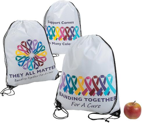 Fun Express - Cancer Awareness Drawstring Backpack - Apparel Accessories - Totes - Novelty Backpacks - 12 Pieces in Saudi Arabia