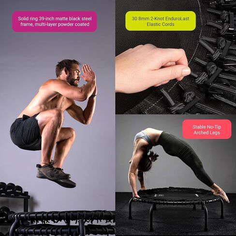 جهاز JumpSport 250 للياقة البدنية في المنزل، مقاس 39 بوصة | ترامبولين صغير بأرجل مقوسة ومقاطع فيديو متضمنة | آمنة وقوية ومنخفضة التأثير | DVD وبث مجاني لمدة 60 يومًا in Kuwait