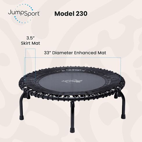 جهاز JumpSport 250 للياقة البدنية في المنزل، مقاس 39 بوصة | ترامبولين صغير بأرجل مقوسة ومقاطع فيديو متضمنة | آمنة وقوية ومنخفضة التأثير | DVD وبث مجاني لمدة 60 يومًا in Kuwait