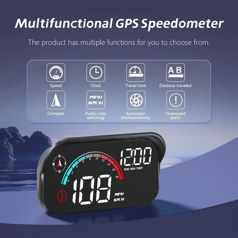 شاشة M22 HUD مع عرض على الزجاج الأمامي، شاشة عرض السرعة في الوقت الحقيقي، عداد سرعة GPS، أضواء محيطة متدرجة ملونة، متوافقة مع جميع السيارات، الاتجاه، شاشة عرض متعددة الوظائف in Kuwait