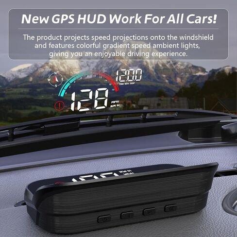 شاشة M22 HUD مع عرض على الزجاج الأمامي، شاشة عرض السرعة في الوقت الحقيقي، عداد سرعة GPS، أضواء محيطة متدرجة ملونة، متوافقة مع جميع السيارات، الاتجاه، شاشة عرض متعددة الوظائف in Kuwait
