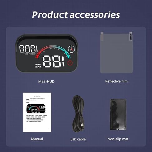 شاشة M22 HUD مع عرض على الزجاج الأمامي، شاشة عرض السرعة في الوقت الحقيقي، عداد سرعة GPS، أضواء محيطة متدرجة ملونة، متوافقة مع جميع السيارات، الاتجاه، شاشة عرض متعددة الوظائف in Kuwait