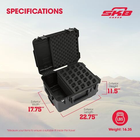 SKB Injection Molded Case w/Foam for (24) Mics w/storage compartment and wheels in Saudi Arabia