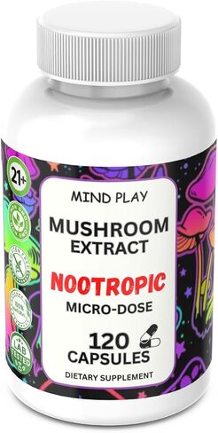 Nootropic Mushroom Pills, 10X Complex, Micro Dose, Road Trip, Lions Mane, Turkey Tail, White Button, Proprietary Blend, No Trip, Just Focus (120 Capsules) in Saudi Arabia