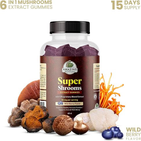 Organic Super Shrooms 6-in-1 Mushroom Supplement – Energy, Memory, Focus & Brain Health – Lion’s Mane, Reishi, Chaga, Cordyceps & More – Vegan, Non-GMO, Immune and Cognitive Support – 30 Count in Saudi Arabia