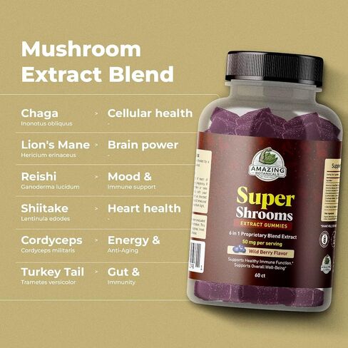 Organic Super Shrooms 6-in-1 Mushroom Supplement – Energy, Memory, Focus & Brain Health – Lion’s Mane, Reishi, Chaga, Cordyceps & More – Vegan, Non-GMO, Immune and Cognitive Support – 30 Count in Saudi Arabia