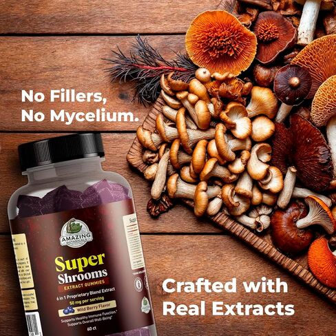 Organic Super Shrooms 6-in-1 Mushroom Supplement – Energy, Memory, Focus & Brain Health – Lion’s Mane, Reishi, Chaga, Cordyceps & More – Vegan, Non-GMO, Immune and Cognitive Support – 30 Count in Saudi Arabia