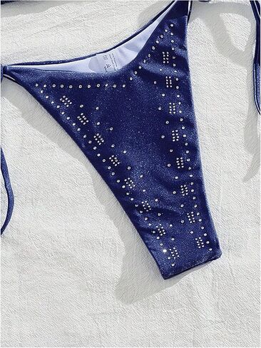 SOLY HUX Women's Bikini Sets Halter Triangle String Swimsuit Tie Side Rhinestone Two Piece Bathing Suit in Saudi Arabia
