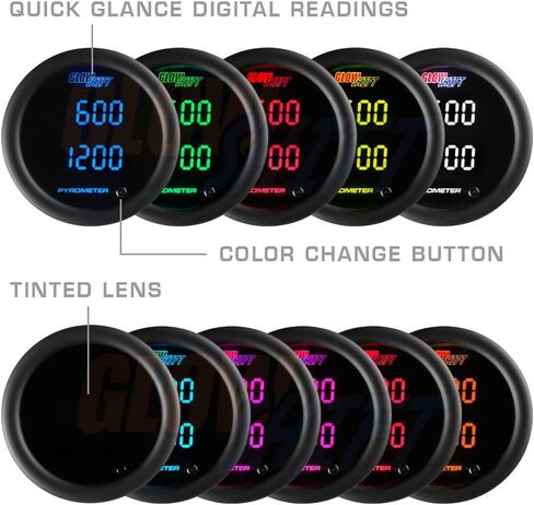 GlowShift 10 Color Digital 2200 F Dual Pyrometer Exhaust Gas Temperature EGT Gauge Kit - Includes Type K Probes - 2 Multi-Color LED Displays - Tinted Lens - for Car & Truck - 2-1/16" (52mm) in Saudi Arabia